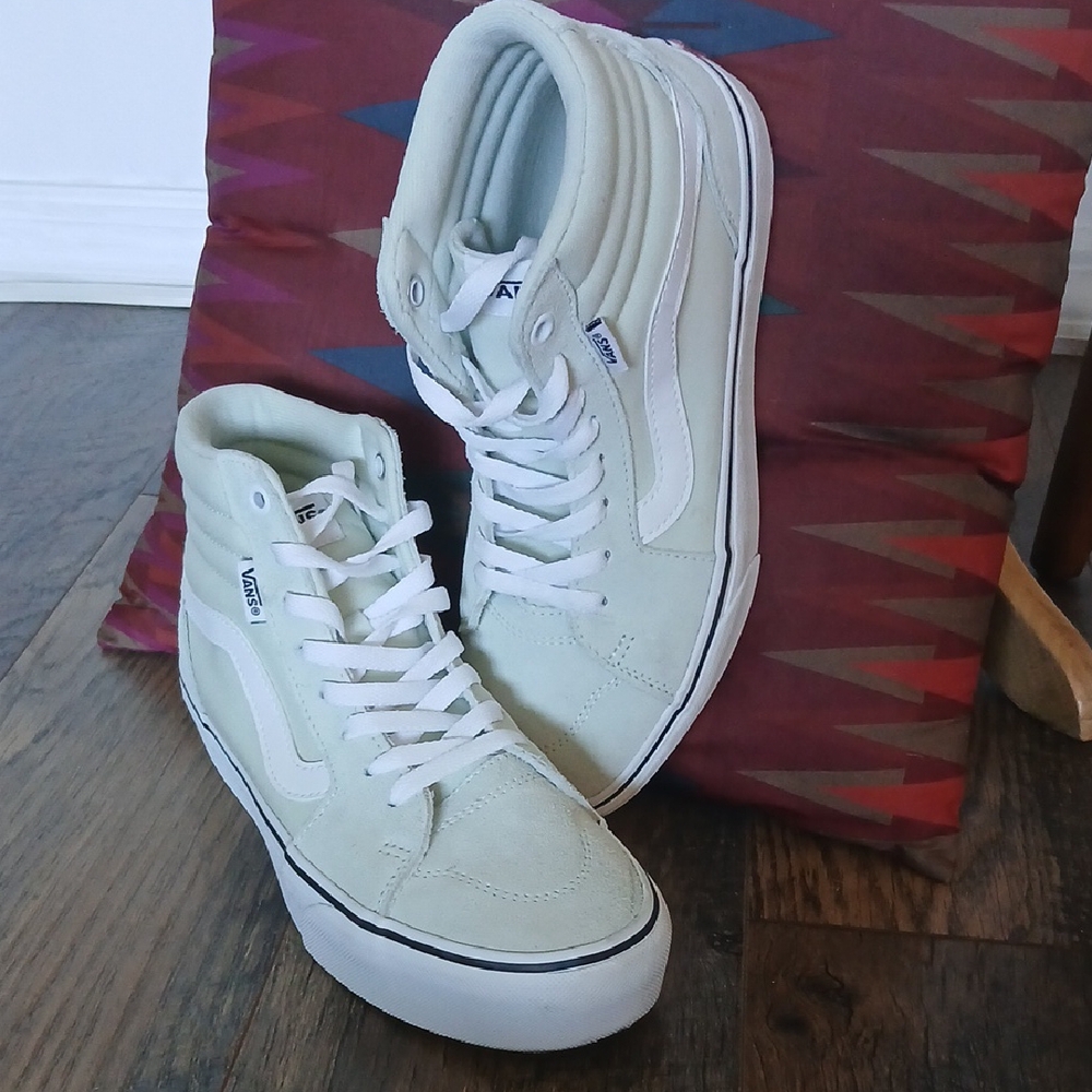 Vans Light Green and White High-Top Sneakers